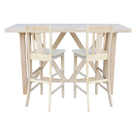 International Concepts Bar Height Table With 2 Splat Back Bar Stools - 30 in. Seat Height K-7228-42-S103-2